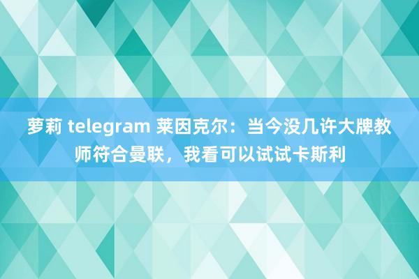 萝莉 telegram 莱因克尔：当今没几许大牌教师符合曼联，我看可以试试卡斯利