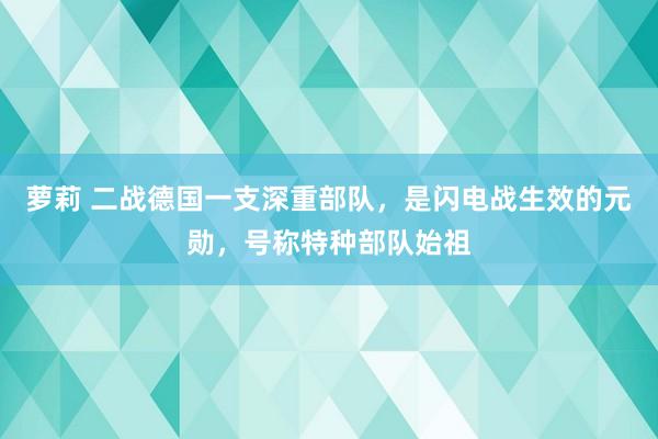 萝莉 二战德国一支深重部队，是闪电战生效的元勋，号称特种部队始祖